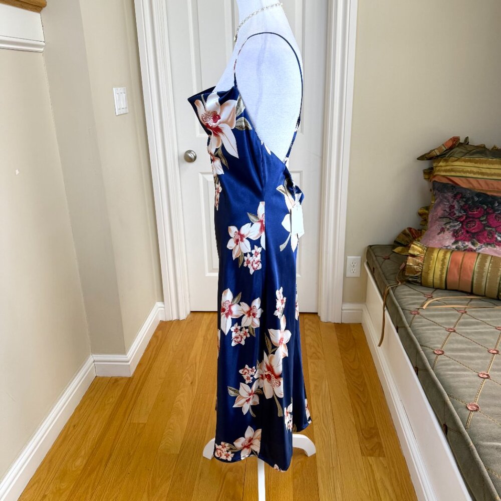 Baltic Born Satin Dress Katarina Slip Midi Blue Floral (M) NWT - Picture 3 of 9
